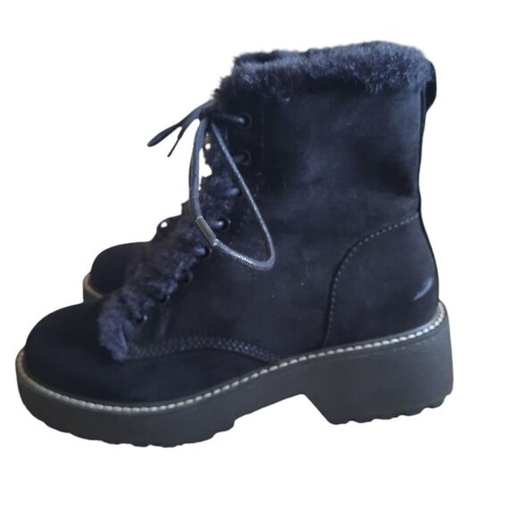 Madden Girl Carra Combat Boots Faux Suede Fur Lined Side Zip Boots - Picture 1 of 7